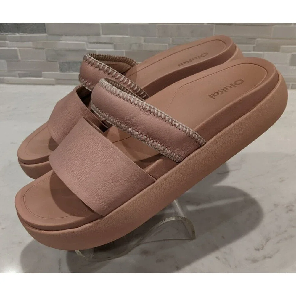 Women's OluKai PAE 2-Strap Leather Platform Sandals in Soft Pink Size 9 - Picture 6 of 13